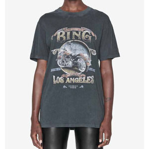 Anine Bing Lili Tee Biker Short Sleeve Crewneck Washed Black Size XS